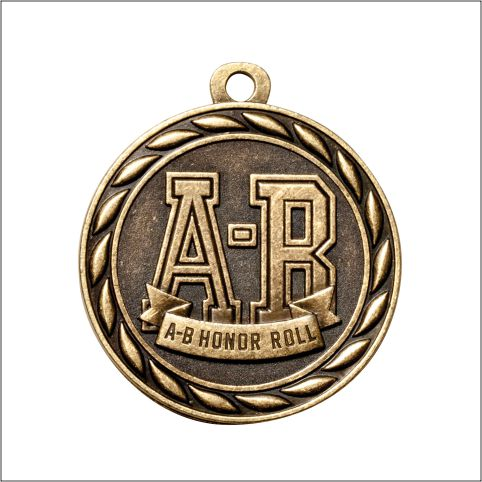Great Academic Awards with Custom Engraving 1 1/2 Gold A-B Honor Roll Medal AB Honor Roll Medals 